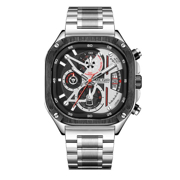 Men's Square Steel Strap Butterfly Buckle Luminous Waterproof Multi-function Watch - Image 5