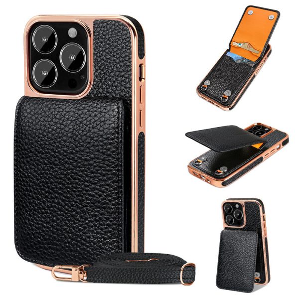 Litchi Pattern Wallet Lanyard Phone Case For 14 - Image 5