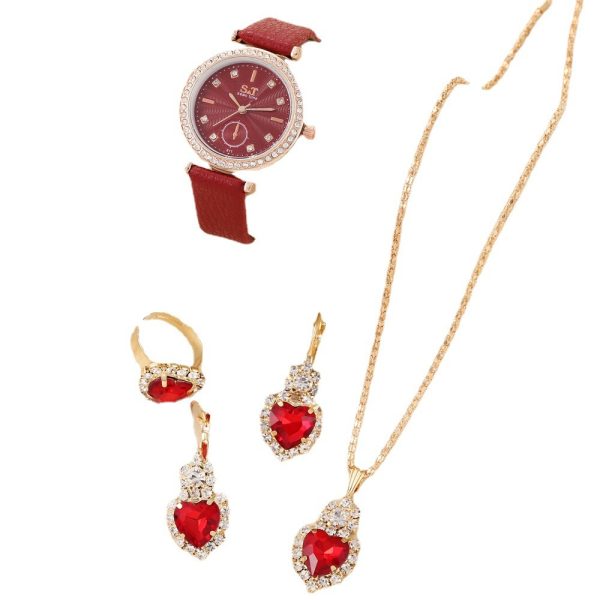 Women's Fashion All-match Diamond Belt Quartz Watch 4-piece Set - Image 3