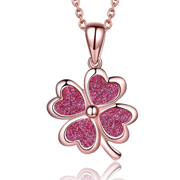 Sterling Silver Necklace Four Leaf Clover Necklace Green Love Flattened Folding Pendant Clavicle Chain Necklace - Image 4