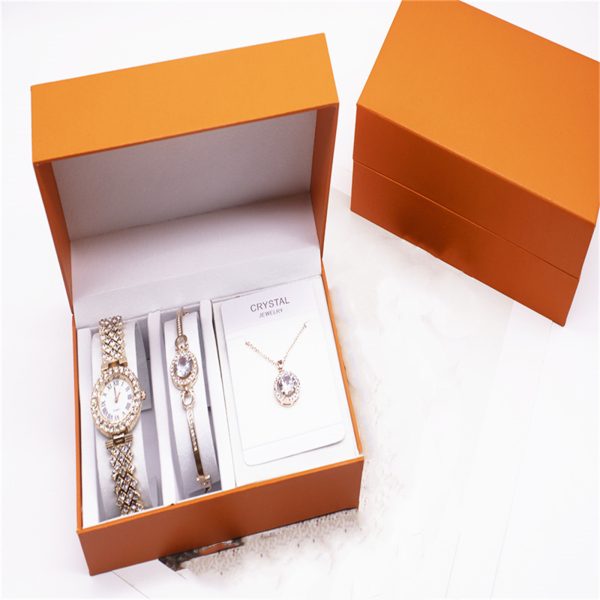 3-piece Rhinestone Watch Set With Bracelet And Necklace - Image 3