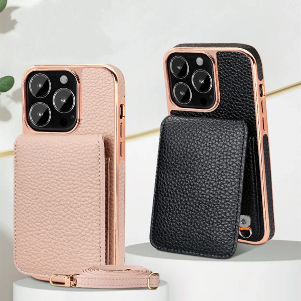 Litchi Pattern Wallet Lanyard Phone Case For 14 - Image 3