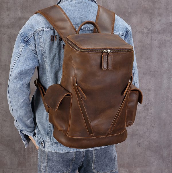Men's Leisure Travel Large Capacity First Layer Leather Backpackage - Image 3